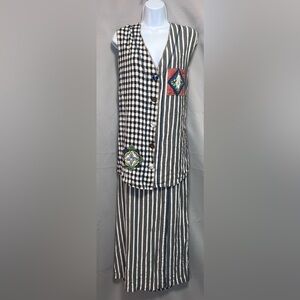 Vintage Surya Art To Wear Beaded 2‎ Pc Outfit Set Blouse Shirt Tank /skirt Sz XL